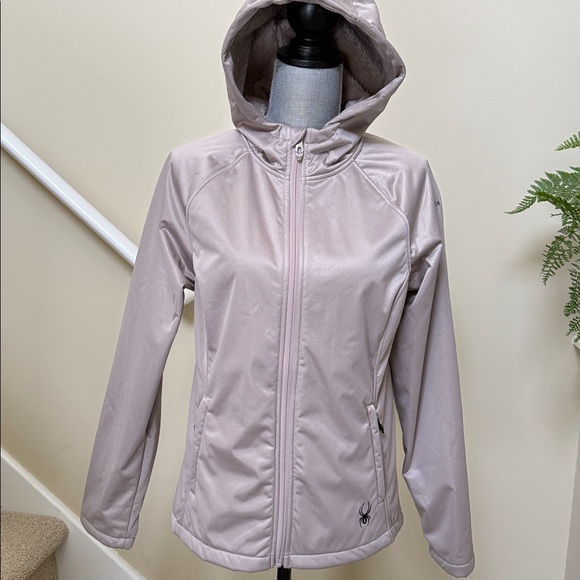 Spyder Women's Hooded Jacket in light mauve color. Size M. Soft faux fur inside. - Picture 4 of 16